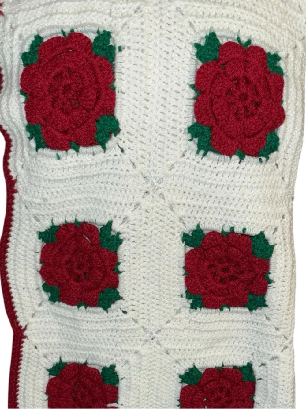 Vintage Handmade Granny Square Crochet Afghan Blanket 43.5”W 35”H